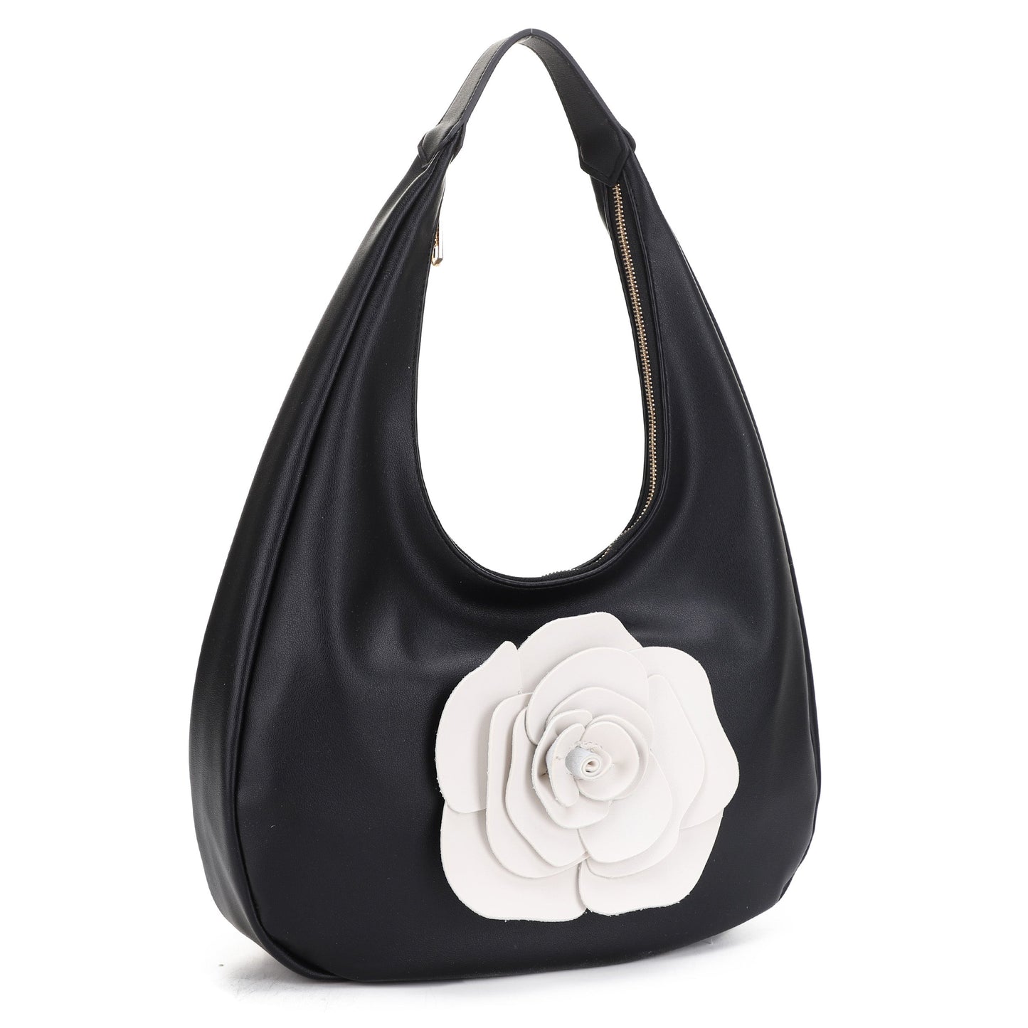 Amabel Contrast Flower Applique Embellished Hobo