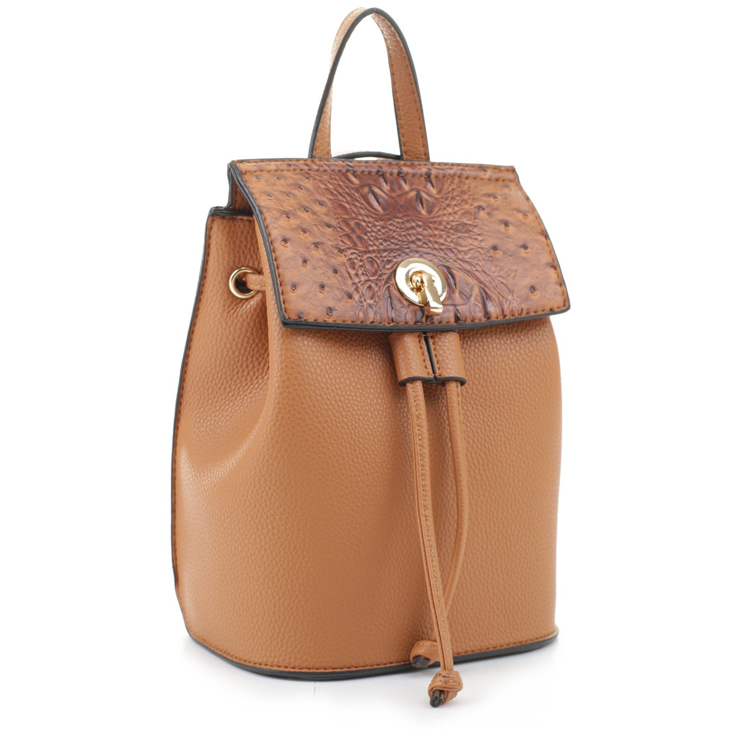 Baylor Ostrich Accent Drawstring Flap Backpack