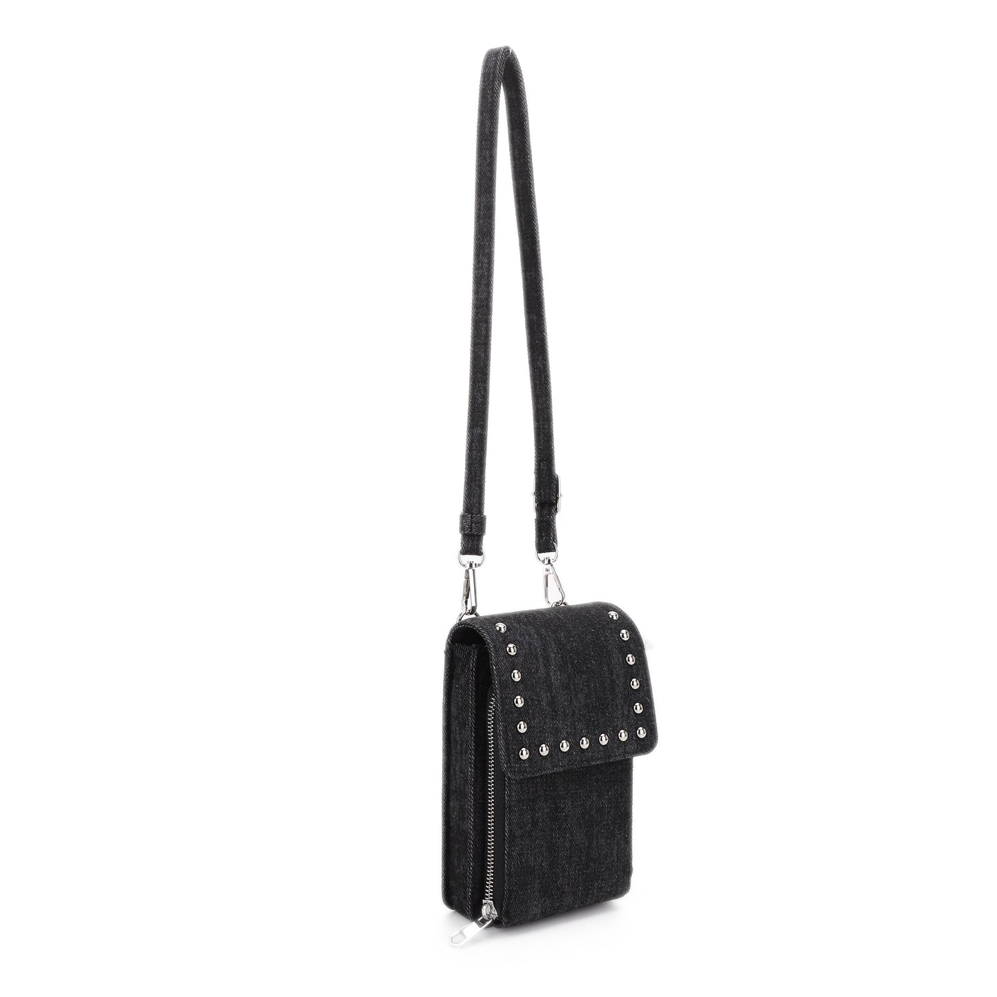 Nia Studded Denim Cell Phone Crossbody Wallet