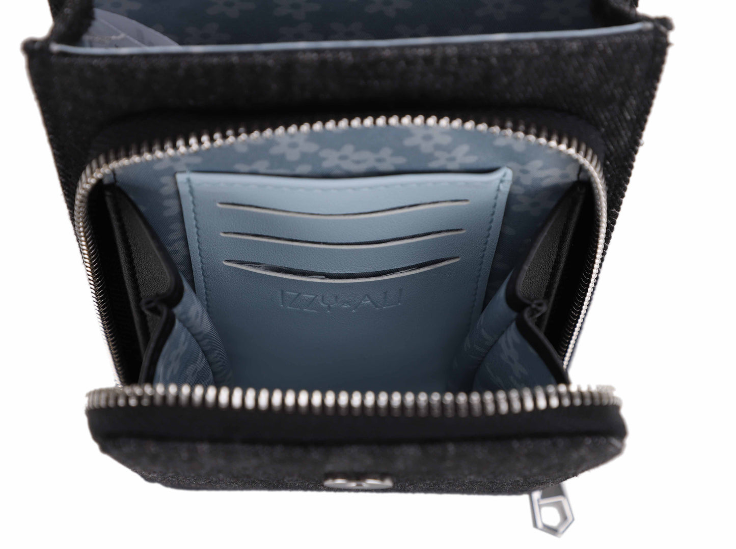 Nia Studded Denim Cell Phone Crossbody Wallet