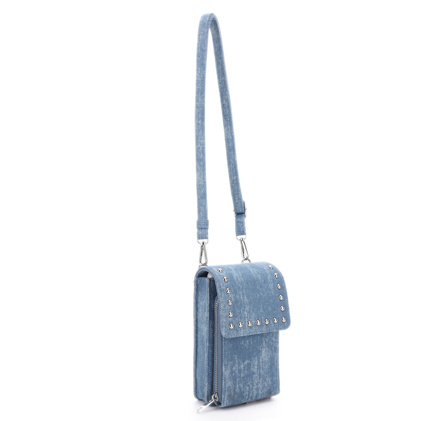 Nia Studded Denim Cell Phone Crossbody Wallet