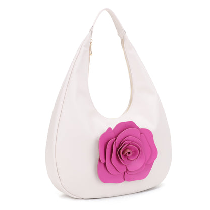Amabel Contrast Flower Applique Embellished Hobo