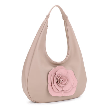 Amabel Contrast Flower Applique Embellished Hobo