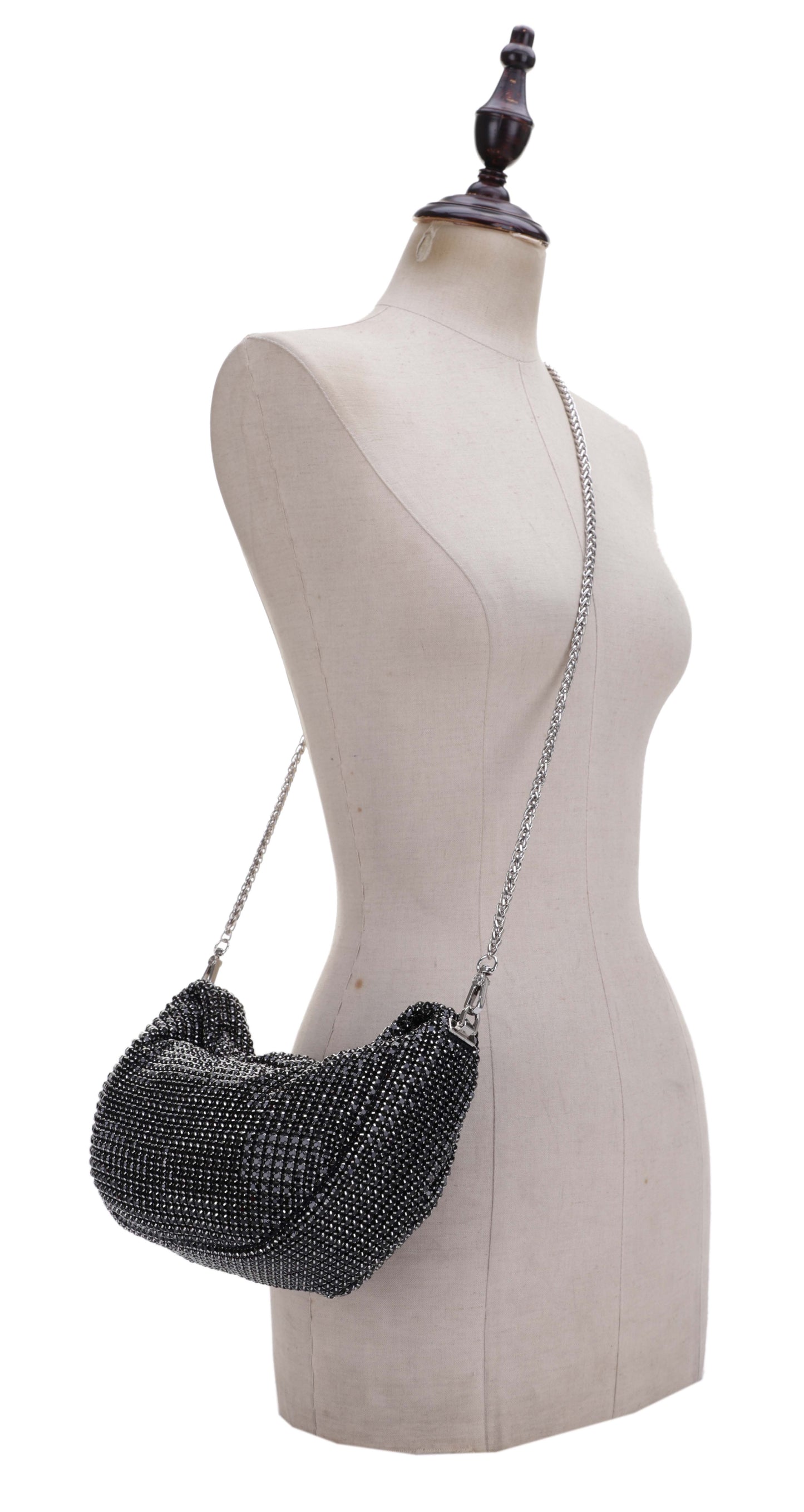 Izzy&Ali Stone Embellished Evening Hobo Bag with Chain Strap