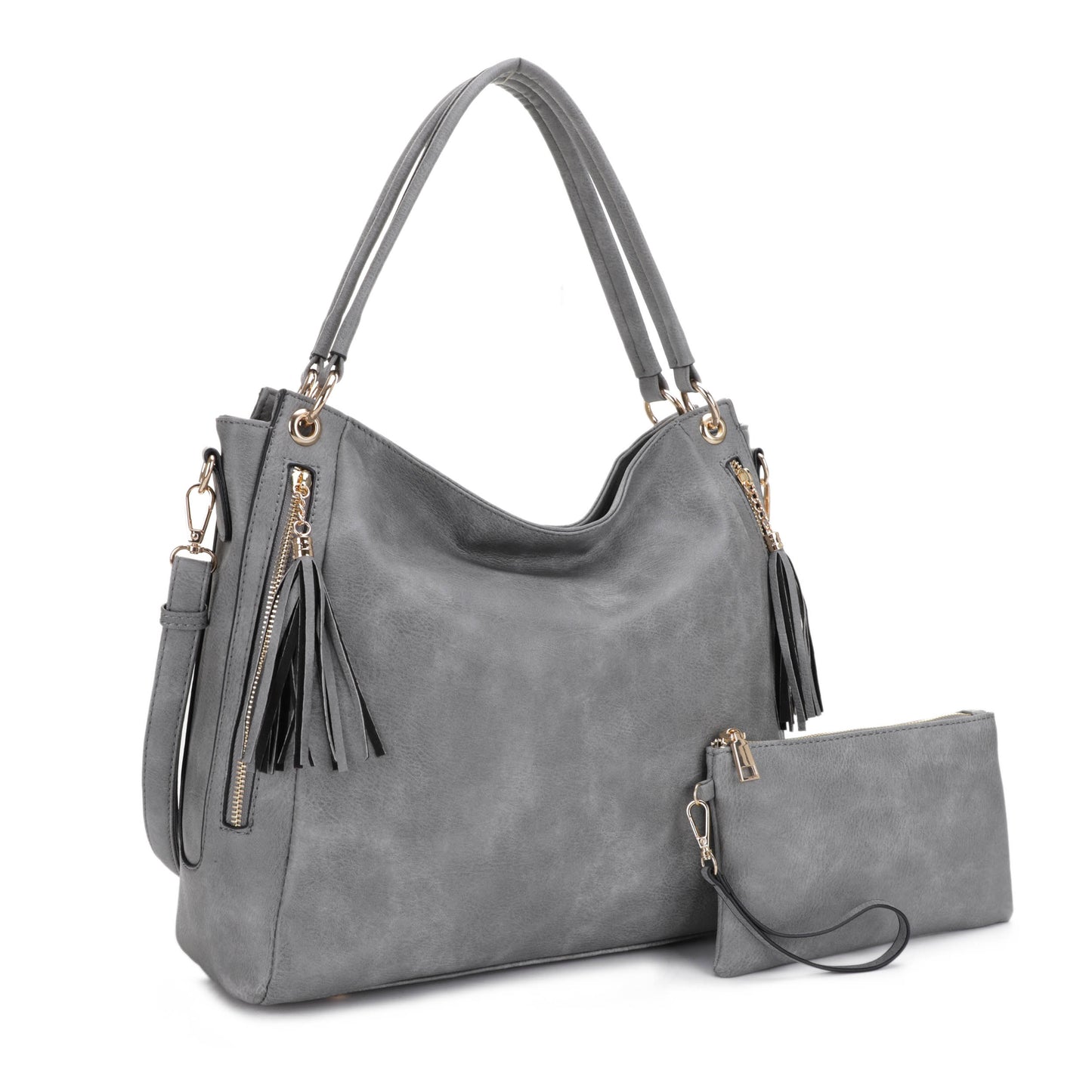 Ciara Double Tassel Zipper with Pouch Hobo Set