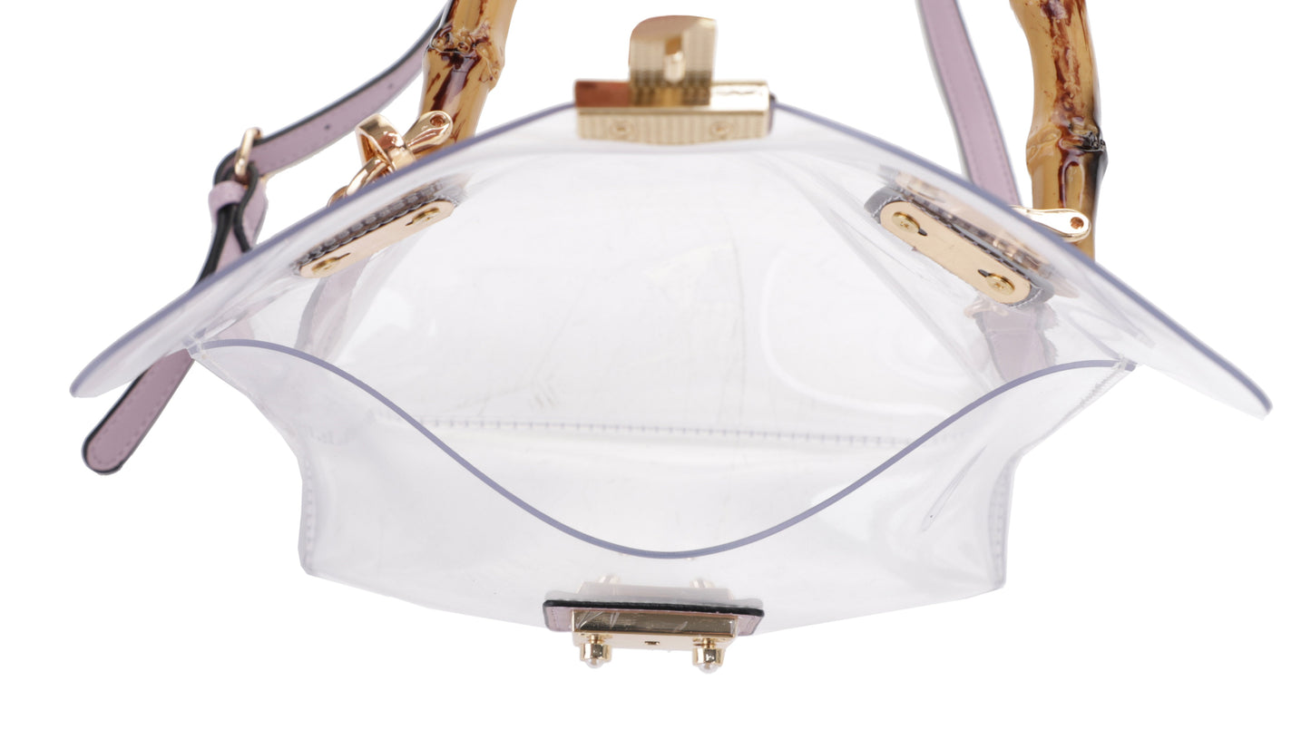 Bamboo Top Handle with Flower Pouch Clear Bag Set