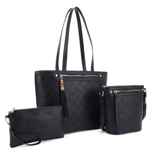 Matching Quilted Tote Crossbody and Wristlet Set