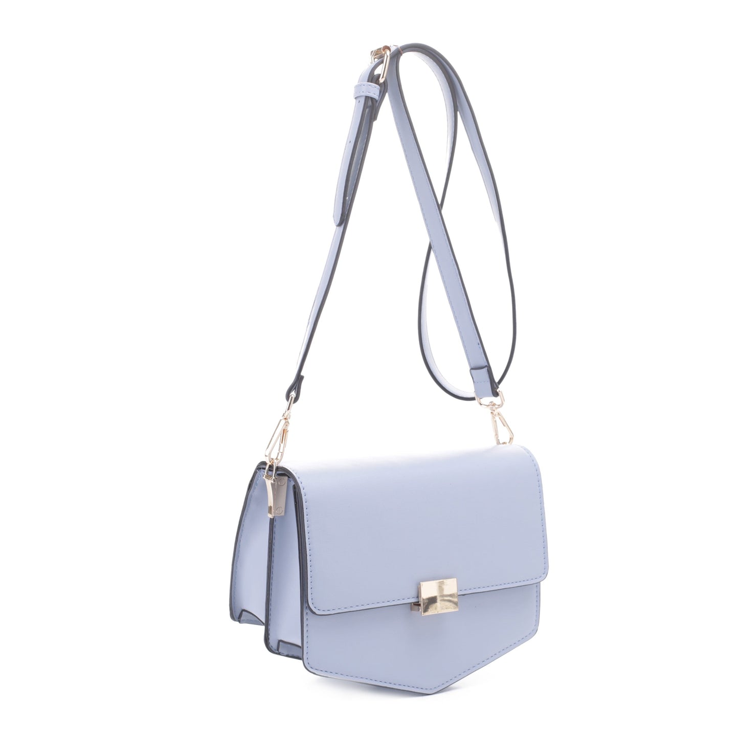 Contemporary Structured Pointed Saddle Crossbody Bag with Buckle Snap Closure
