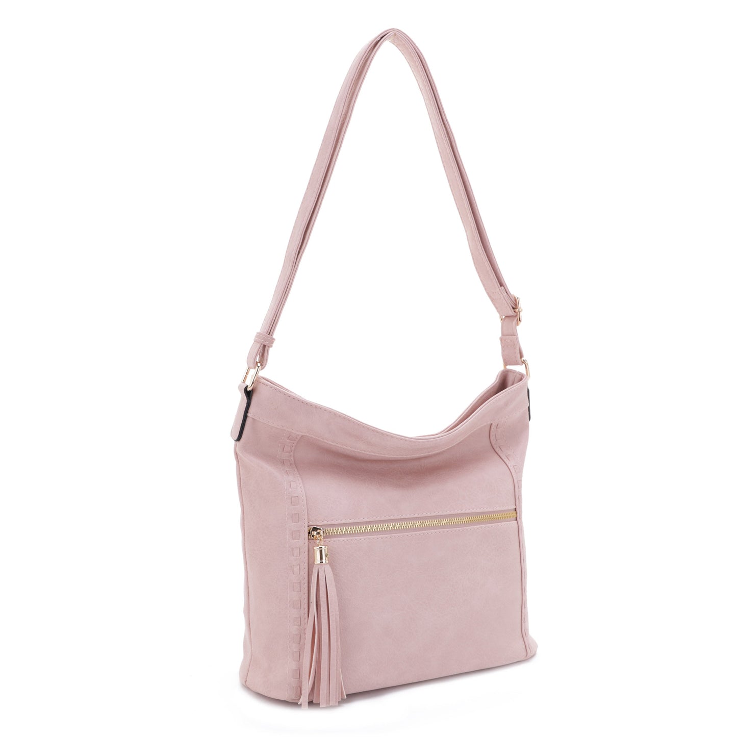 Whipstitch Accent with Tassel Hobo Bag
