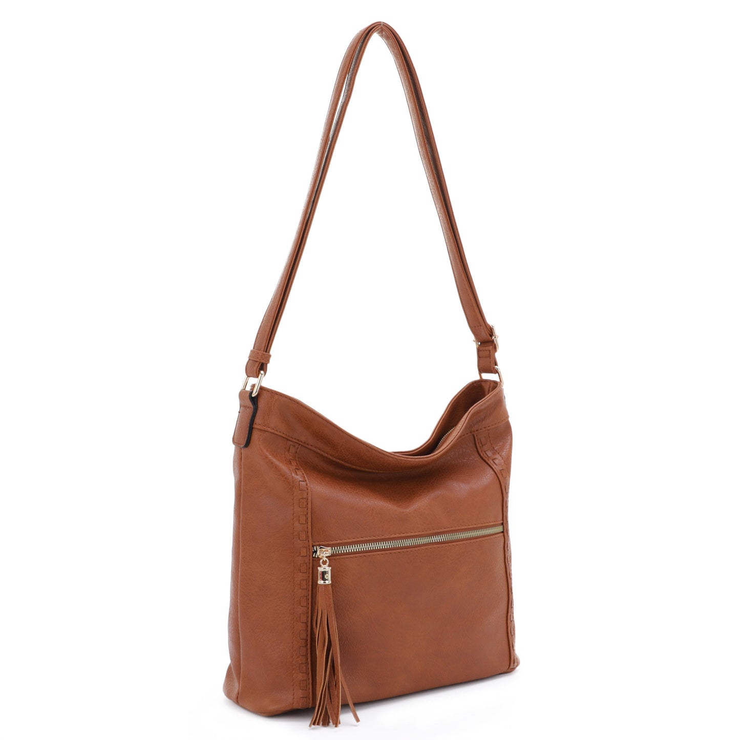 Whipstitch Accent with Tassel Hobo Bag