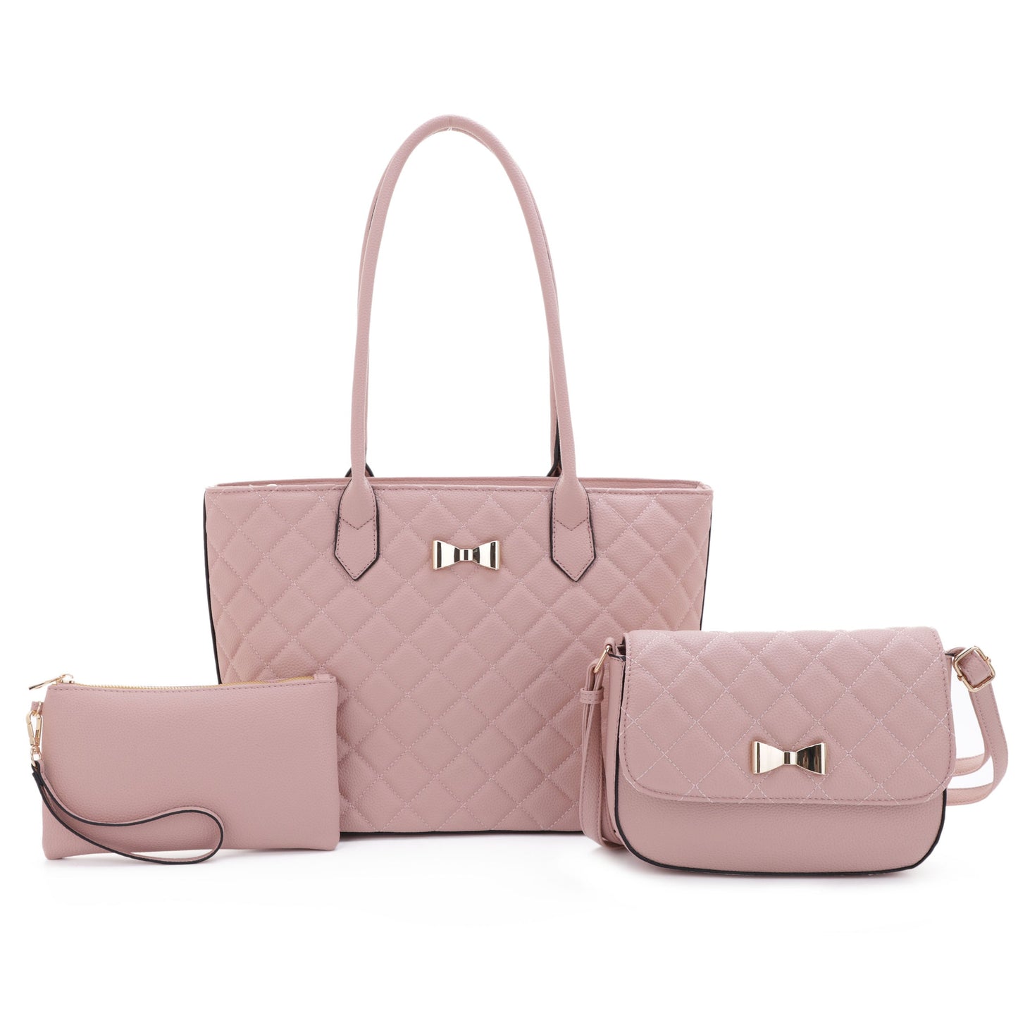 Quilted with Mini Bow 3-in-1 Tote Set