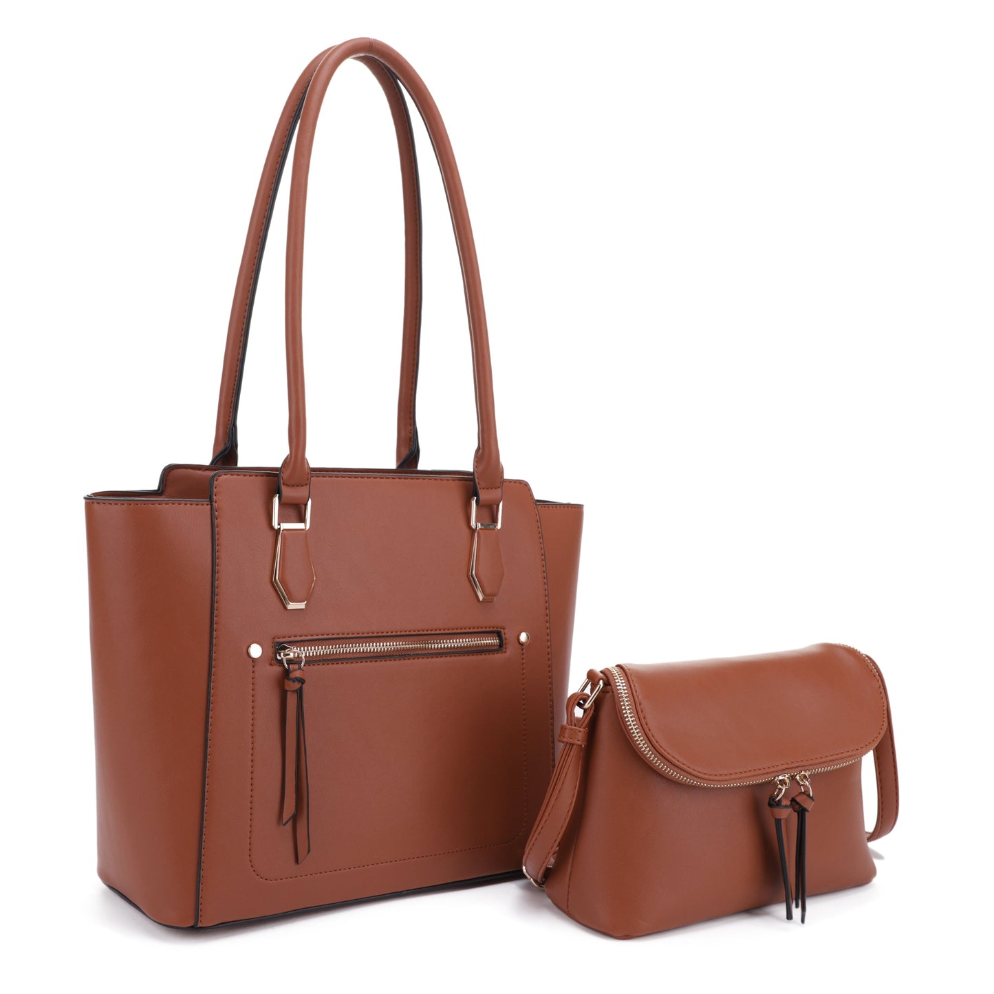 Front Zipper Gold Accent 2-in-1 Tote Set