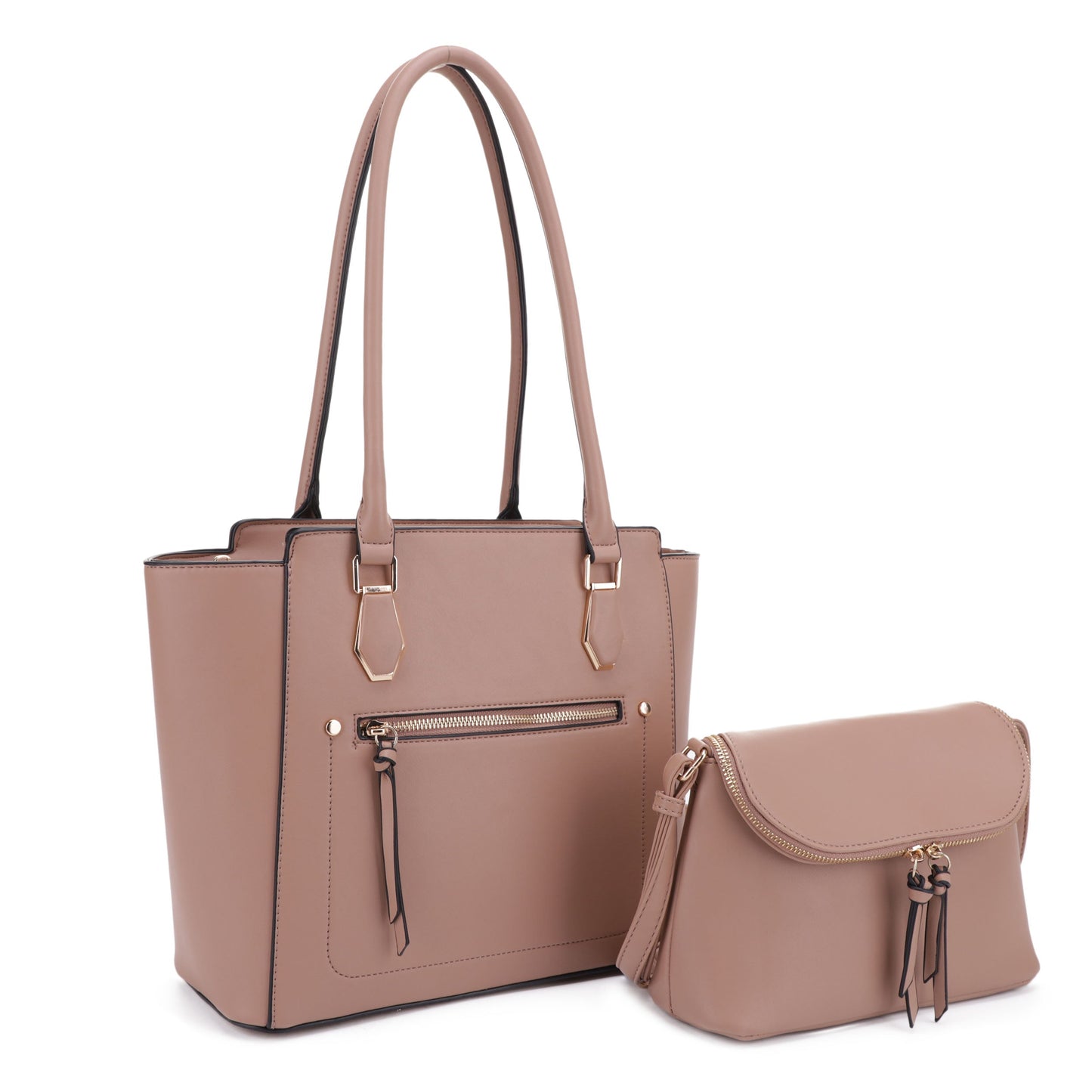 Front Zipper Gold Accent 2-in-1 Tote Set