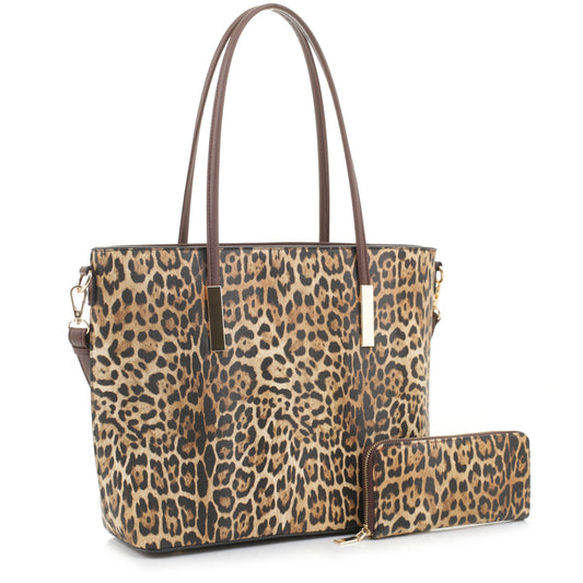 Matching Leopard Print Tote and Long Wallet