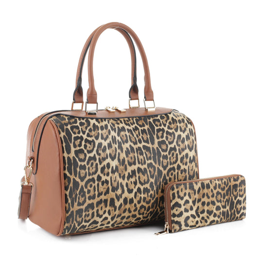 Matching Leopard Print Barrel Duffel Bag and Long Wallet