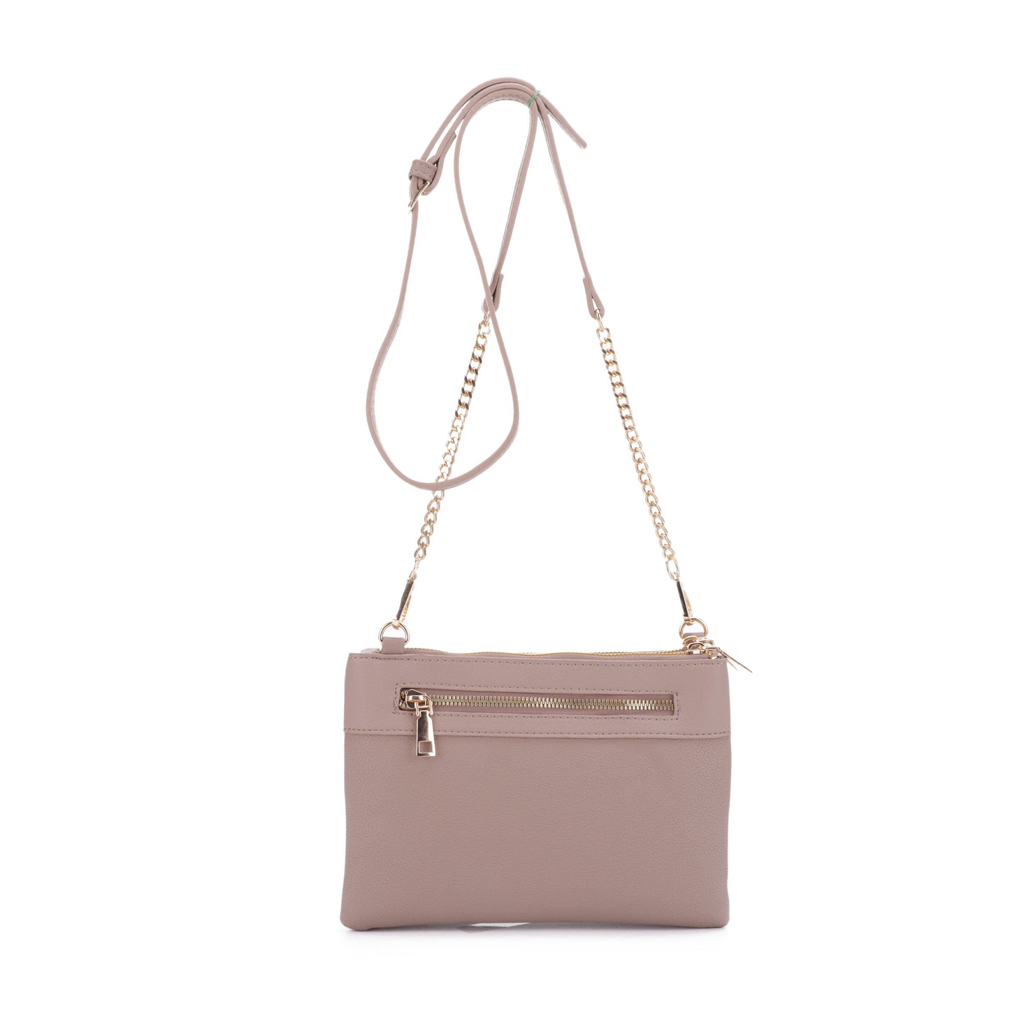 Leather Metal Chain Strap Triple Compartment Crossbody