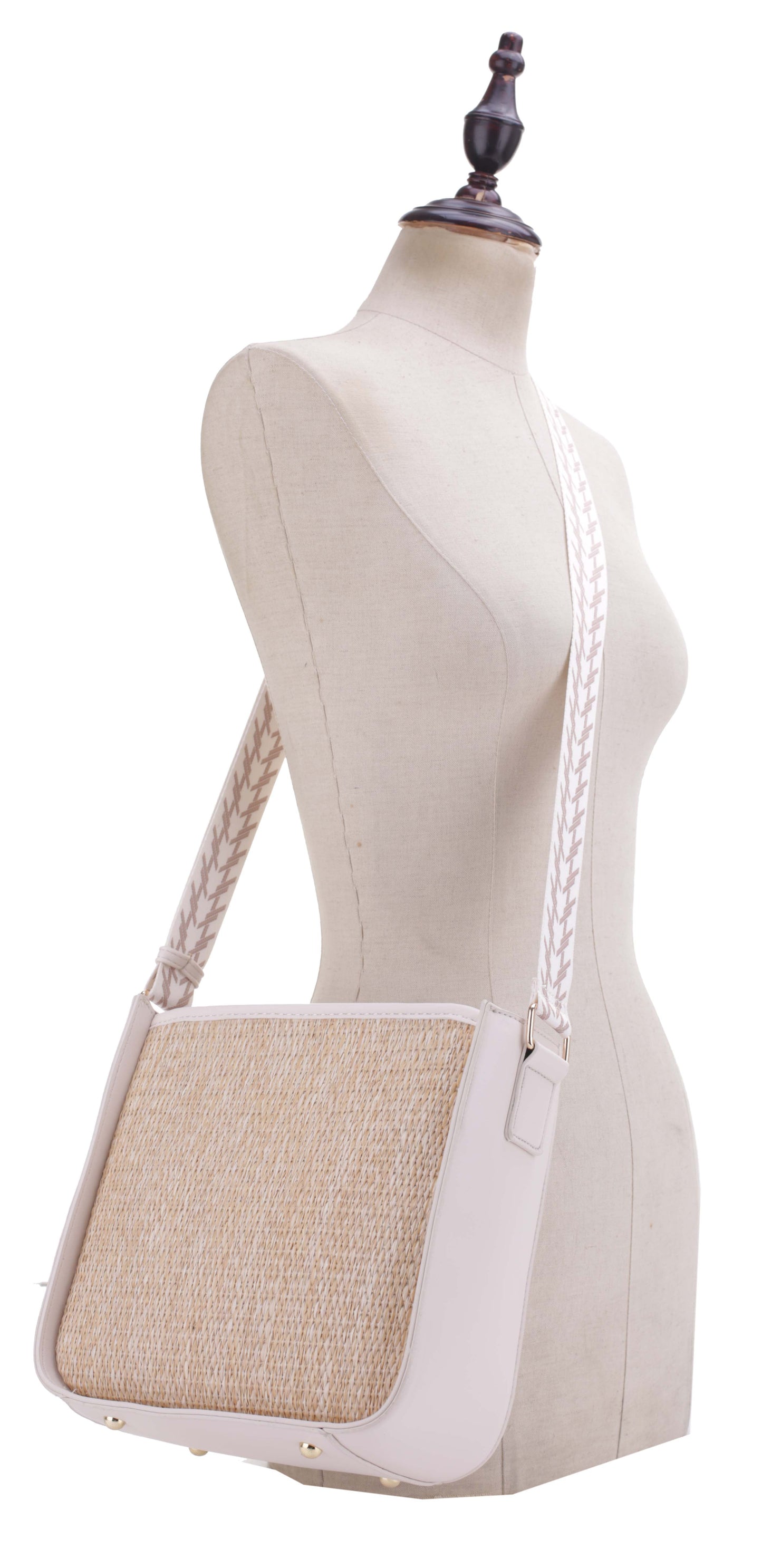 Straw Crossbody with Patterned Guitar Strap