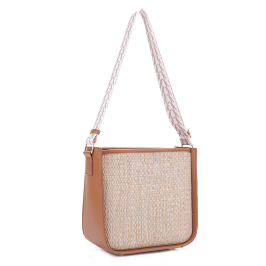 Straw Crossbody with Patterned Guitar Strap