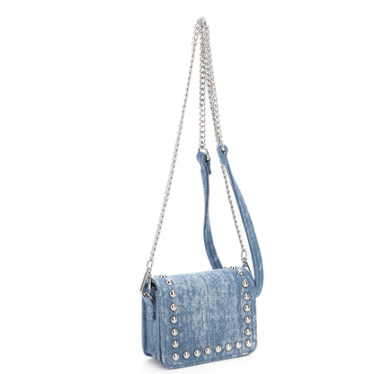 Nia Studded Denim Mini Wallet on Chain