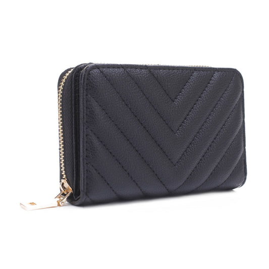 Chevron Quilted Zip Around Wallet with Folding Card Holder